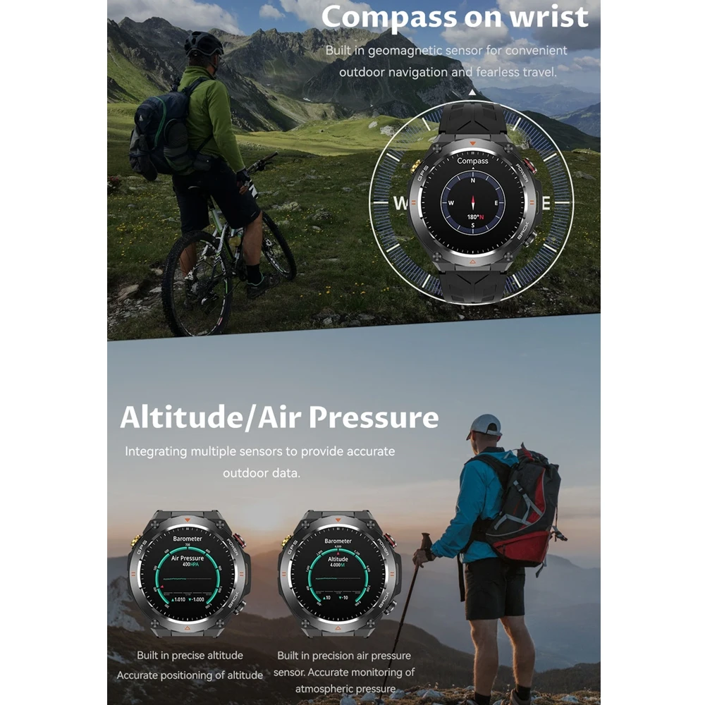 ساعة ذكية عسكرية T-Rex 3 بوليت في نظام تحديد المواقع البوصلة مقياس الارتفاع الجوي 10ATM IP69K مقاوم للماء AMOLED بلوتوث دعوة Smartwatch