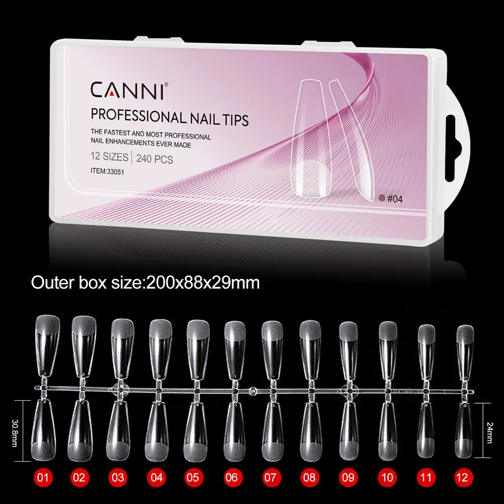 

CANNI 240 шт/коробка 12 размер гелевые накладки для ногтей предварительная система расширения прозрачный гроб накладные ногти полное покрытие для маникюра