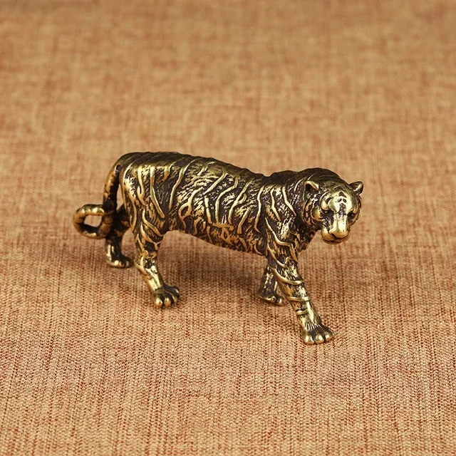 Neue Kreative Massive Messing-Tigerstatue Reines Kupfer Große Tigerfigur Vintage Tiermodell Miniatur Schreibtisch-Deko Ornament – Detail 1