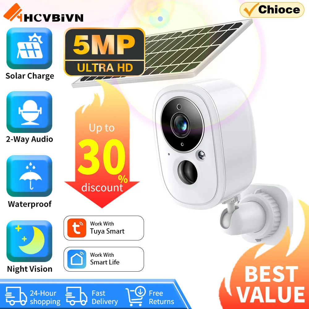 

5MP HD Wireless Outdoor Wifi Home Solar PTZ Camera CCTV Solar Panel Recharge Li-Batteries Surveillance Cam Works With Tuya APP