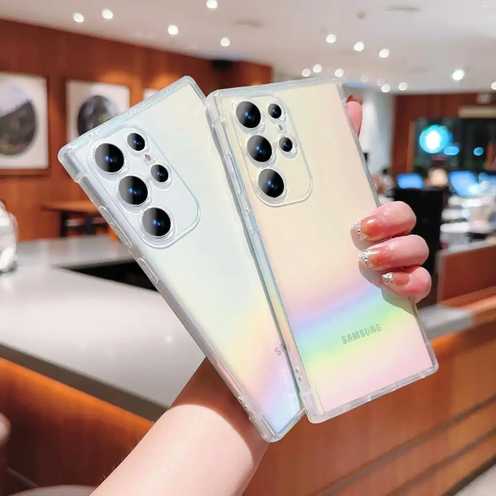 Luxe Gradiënt Regenboog Laser clear Case Voor Samsung S23 Ultra S22 Plus S21 S20 FE A54 5G a53 A52 A34 A14 A13 A33 bumper cover