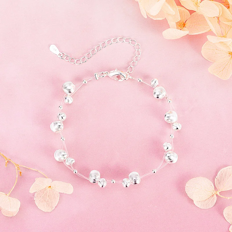 

PANJBJ 925 Sterling Silver Bead Frosted Bracelet For Women Elastic Rope Shining Versatile Sweet Romantic Jewelry Gift Dropship