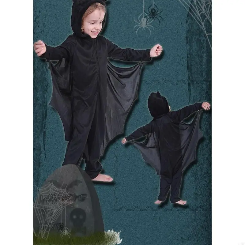 49mf Halloween Bat Costume Halloween Bat Zipper Hoodie Jumpsuit, Bat Wing Cape,