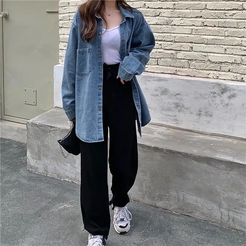 Women\'s Denim Shirt Jackets Retro Harajuku Streetwear Oversized Korean Style Ladies Casual Outwear Yk2 Short Denim Coats Tops