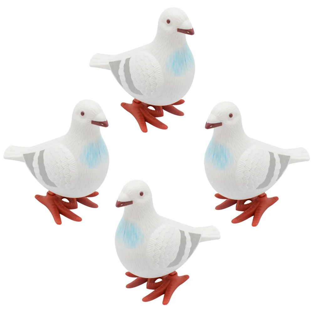 4 Pcs Clockwork Pigeon Funny Playthings Kids Toys Small Animals Boy White Wind up Plastic for Cartoon