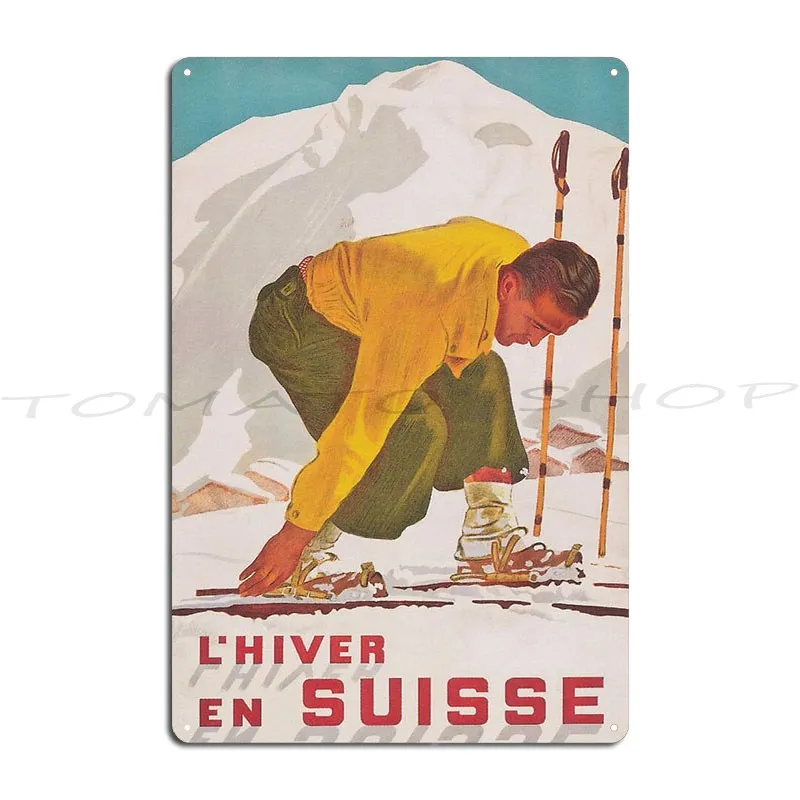 Swiss Winter Vintage Ski Travel Metal Signs Club Wall Decor Kitchen Pub Character Tin Sign Poster