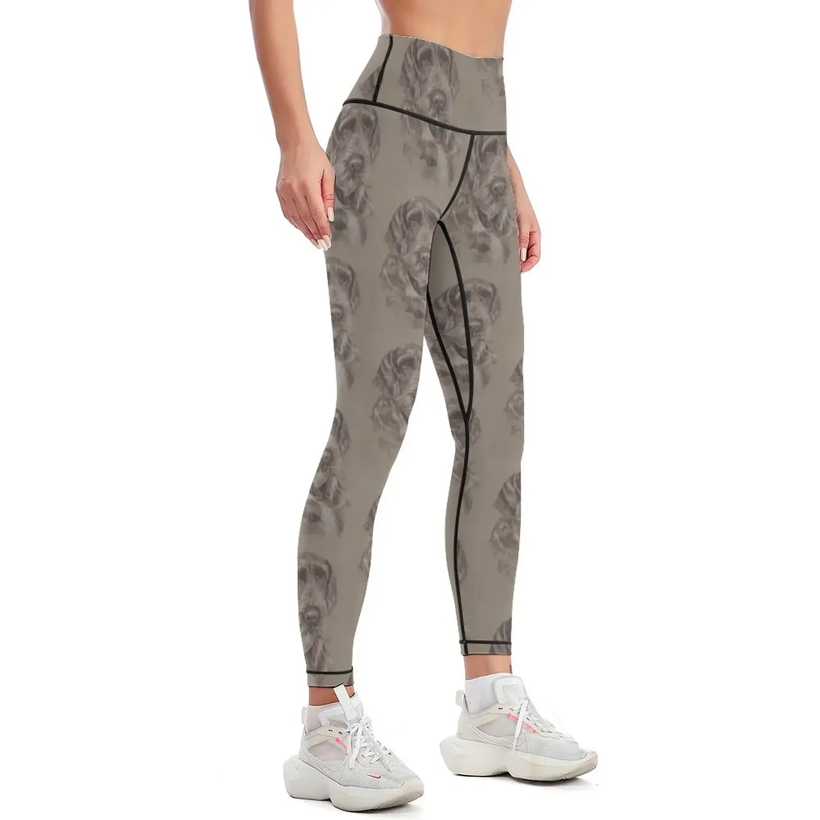 German Wire-haired Pointer Portrait in Graphite Leggings Training pants sport pants Womens Leggings