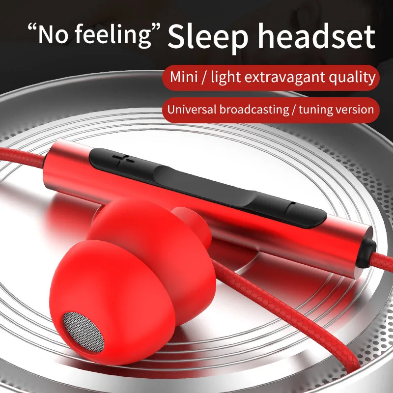 VAORLO Earphone Tidur Berkabel In-Ear 3.5Mm ASMR Headset Tak Terlihat Musik Hifi Stereo Tanpa Akar Telinga dengan Mikrofon Earbud Noise Cancelling