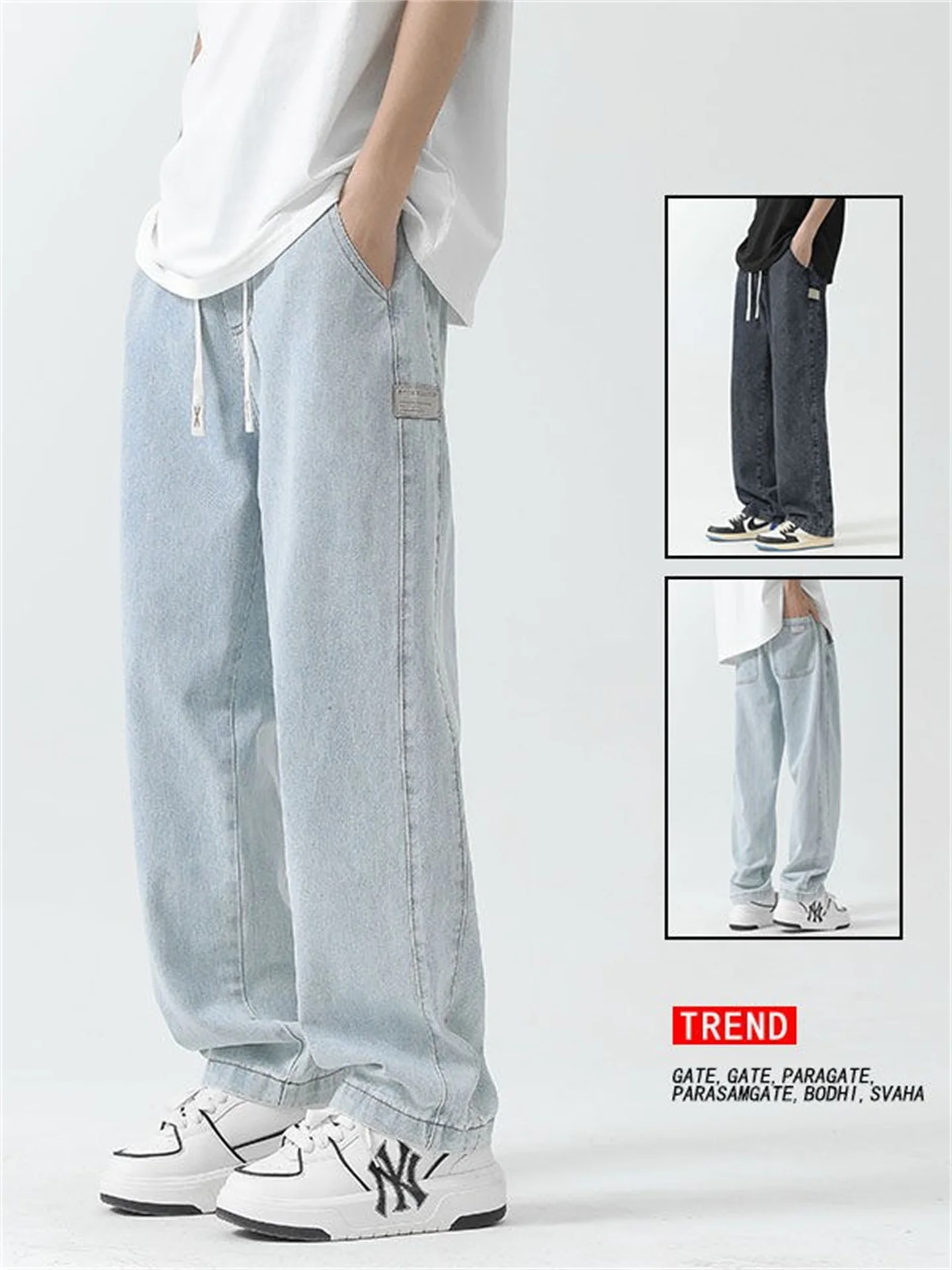 

Light Wa Men's Jeans Loose Straight Leg American High Street Casual Long Trousers Youth Faion Spring Season Loose Fit