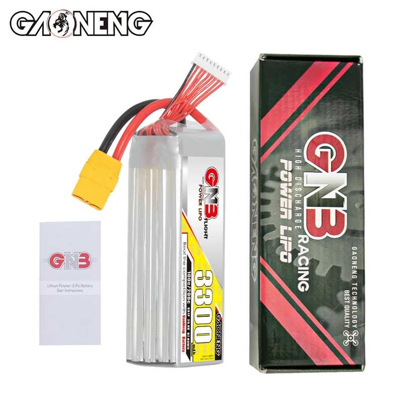 Gaoneng GNB 3300mAh 4S/5S/6S/8S 14.8V/18.5V/22.2V/29.6V 100C LiPo Battery with XT60/XT90/T Plug for RC Drone Fixed Wing Helicopt