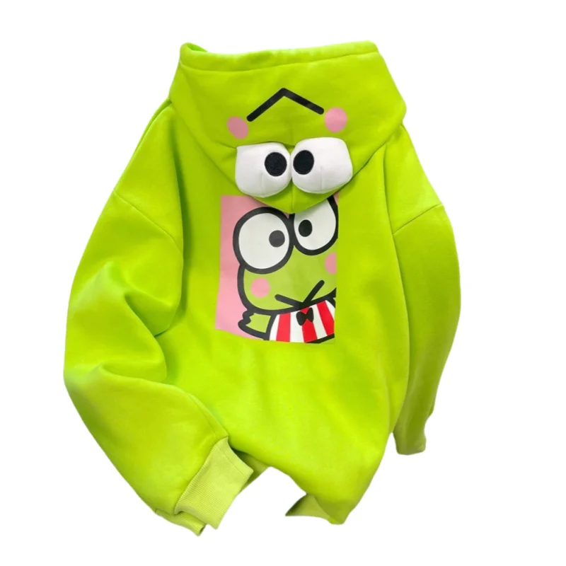 Kero Kero Keroppi cartoon anime character peripheral velvet warm hooded sweatshirt creative kawaii girl age-reducing jacket gift