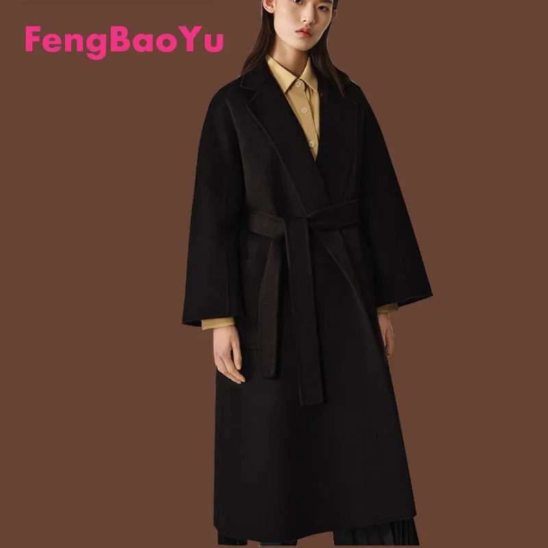 

Fengbaoyu Autumn Winter Ladies 100% Pure Cashmere Double-sided Coat Classic Bathrobe Wool Long High-end Lazy Coat Free Shipping