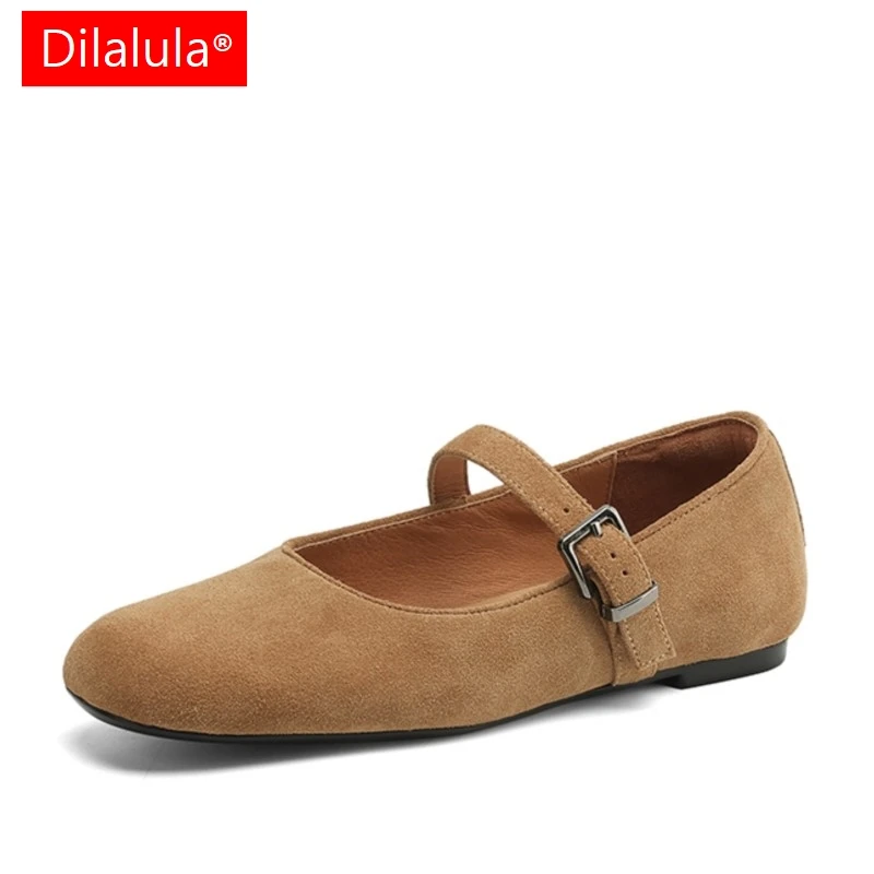 

Dilalula 2025 г., женские туфли-лодочки Мэри Джейн из натуральной коровьей замши на низком каблуке, женские туфли-лодочки на низком каблуке для отдыха, женская обувь для свиданий, балетки