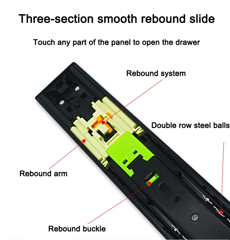 Drawer Slides Push To Open 18inch Self Closing Installation   Cabinet Sliding Soft Close Black Buffer Slide Ball Bearing Track R