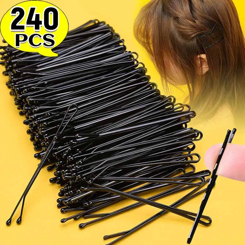 60-240PCS 4/6cm U Shaped Alloy Hairpins Waved Hair Clips Metal Black Bobby Pins Barrettes Bridal Hairstyle Tools Fashion Hairpin