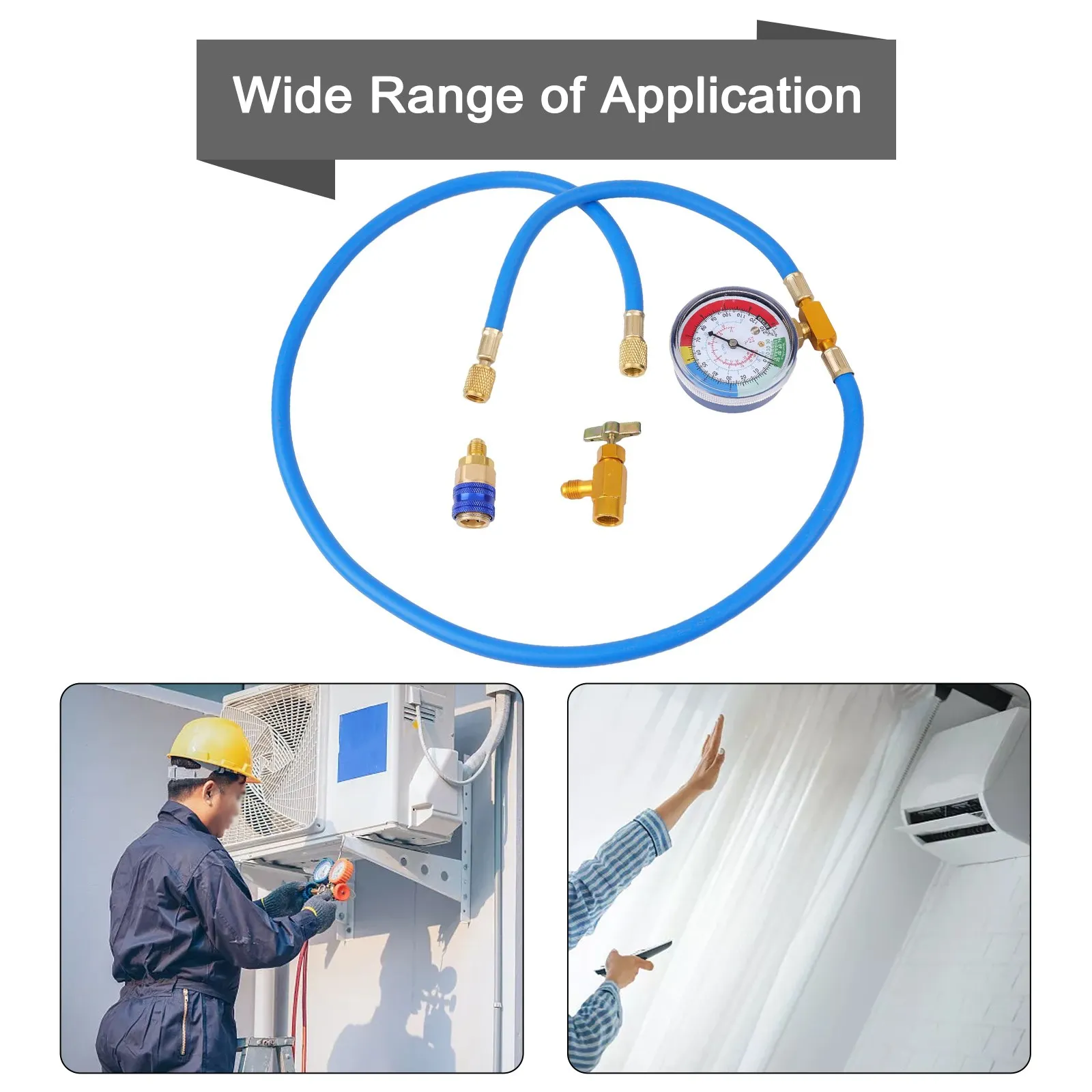 Air Conditioner Gas Cooler With Pressure Gauge R134A R12 R22 All Copper 1Set Recharge Hose With Gauge -76~17.5kg/cm2