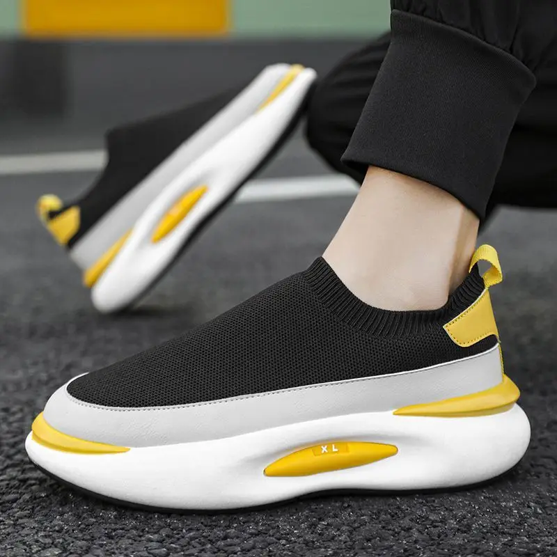 

Men's Ventilated Mesh Slip on Shoes 2025 Summer Thick Sole Height Increasing Casual Athletic Black Sneakers