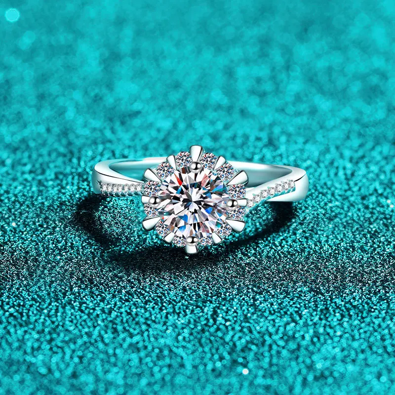 

Кольцо с муассанитом и подсолнухом, 0,5-1,0 карат, стерлинговое серебро 925 пробы, лабораторный бриллиант, кольцо вечности, обручальные кольца для женщин