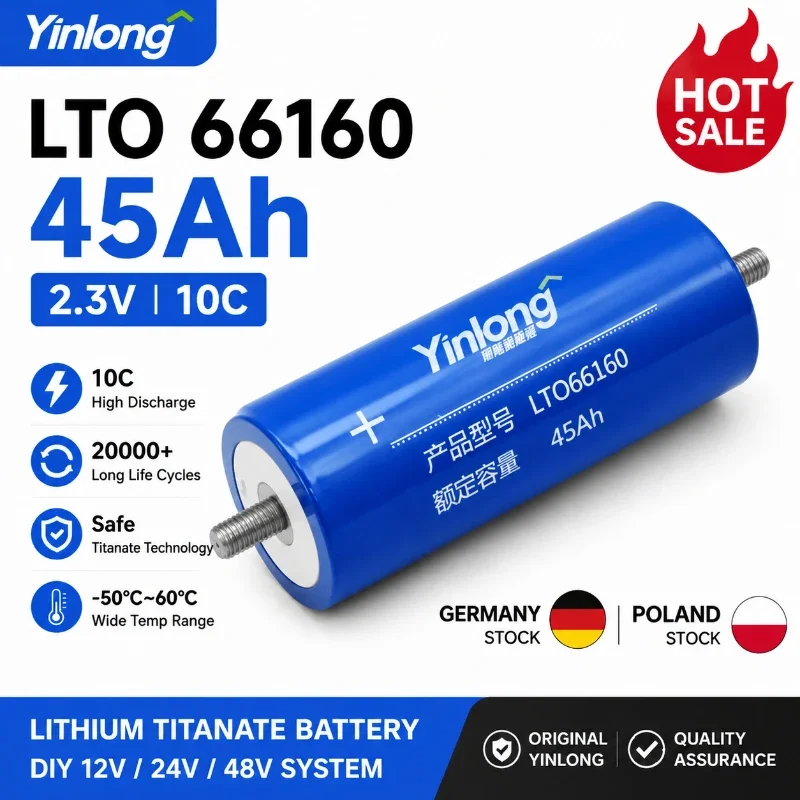 Ogniwo baterii LTO 66160 2.3V 45Ah do wymiany w zestawie baterii Yinlong do magazynowania energii DIY 12V 24V 48V