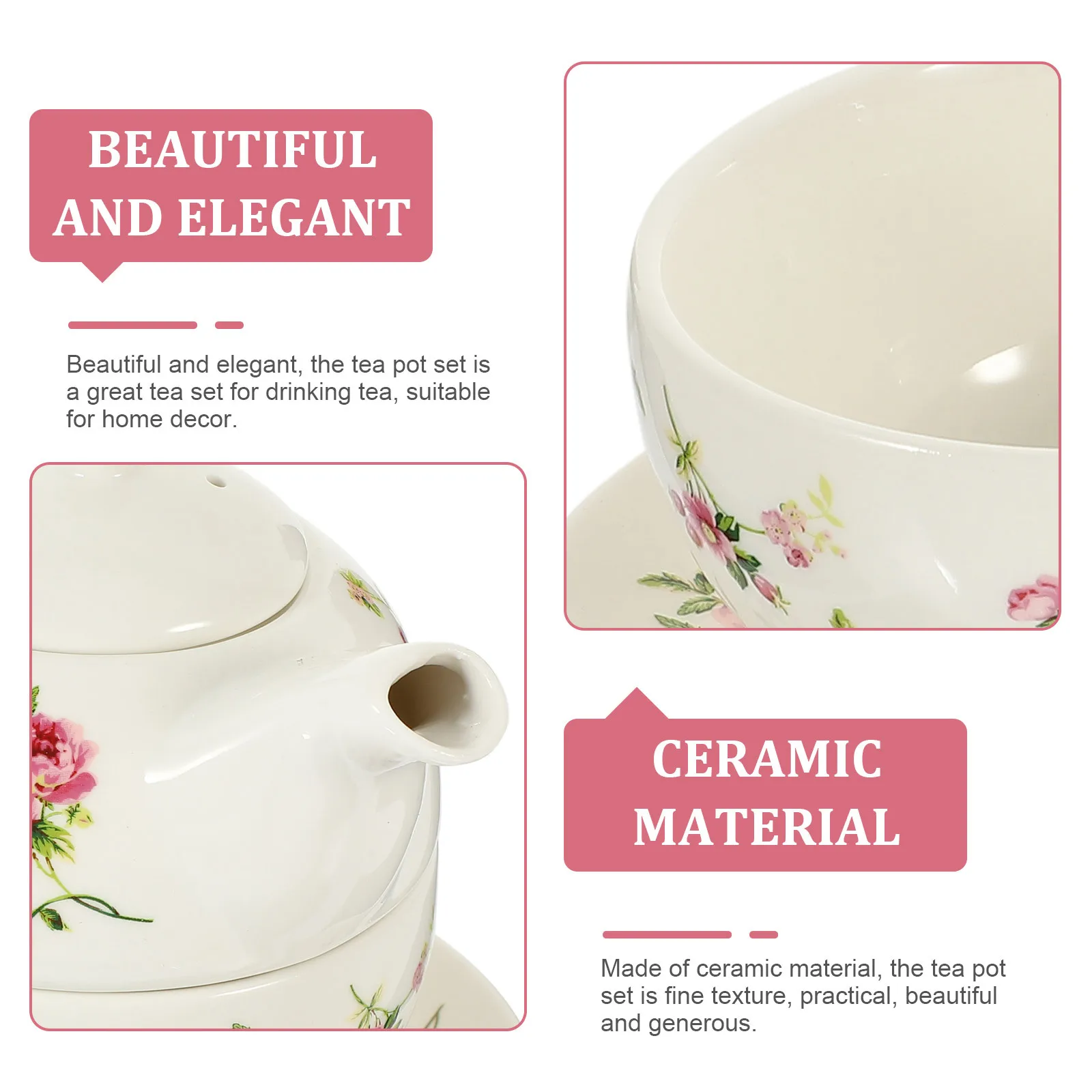 

1Set Ceramic Tea Set Beautiful Elegant Portable Teapot with Cups Saucer for Travel Gift Household Decor Outdoor Business Picnic