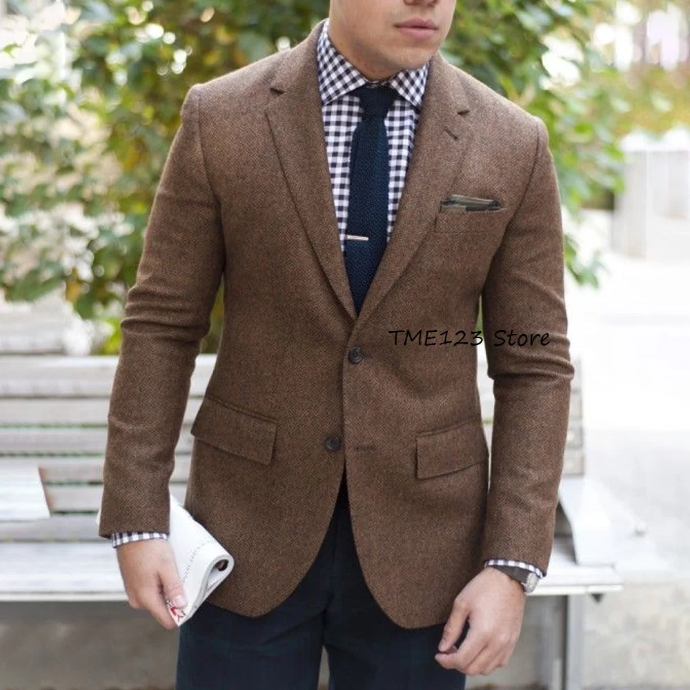 

Удобные городские пиджаки, однобортные. Мужские пиджаки, куртки высокого качества, деловая повседневная модная ткань с узором «елочка»