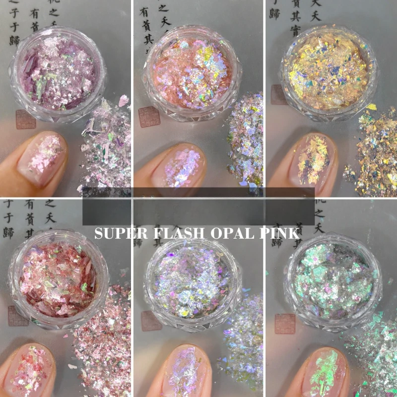 Opal Nail Glitter Flakes, Iridescent Aurora Yarn Cloud Thin Sequins, Dreamy Color Shifting Nail Art Decorations for DIY Manicure