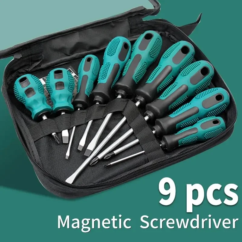 9Pcs Screwdriver Set With Magnetic Household Multifunctional Cross Straight Screwdriver Manual Maintenance Tool Screwdriver Set