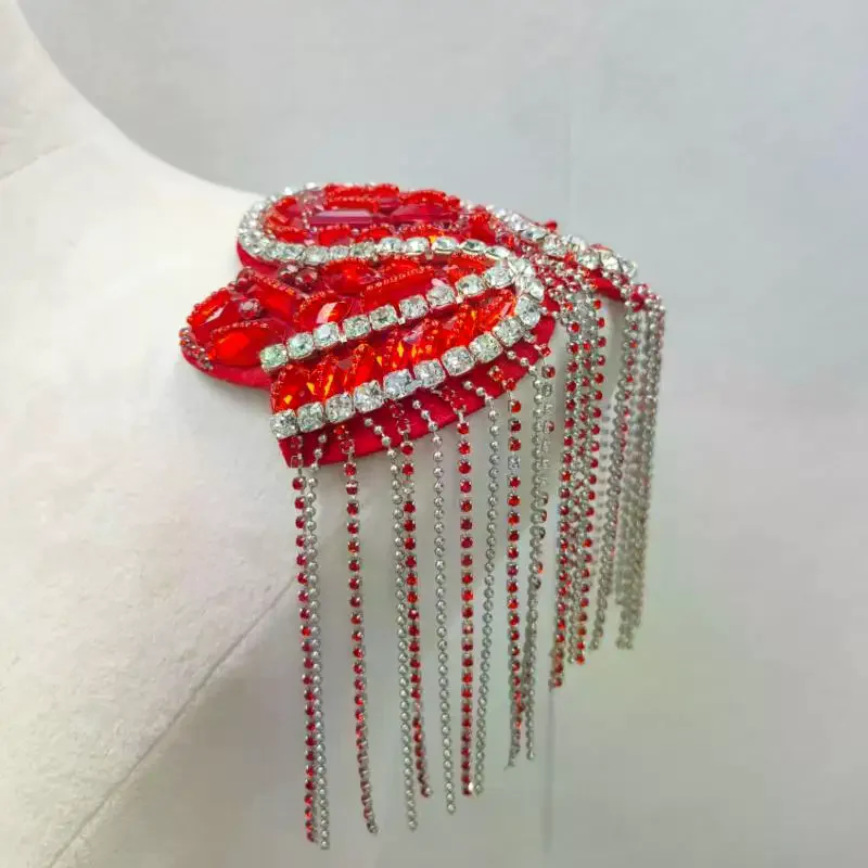 1Pc Beaded Decoration Tassel Epaulets Sparkling Rhinestone Shoulder Tassel Epaulet Detachable
