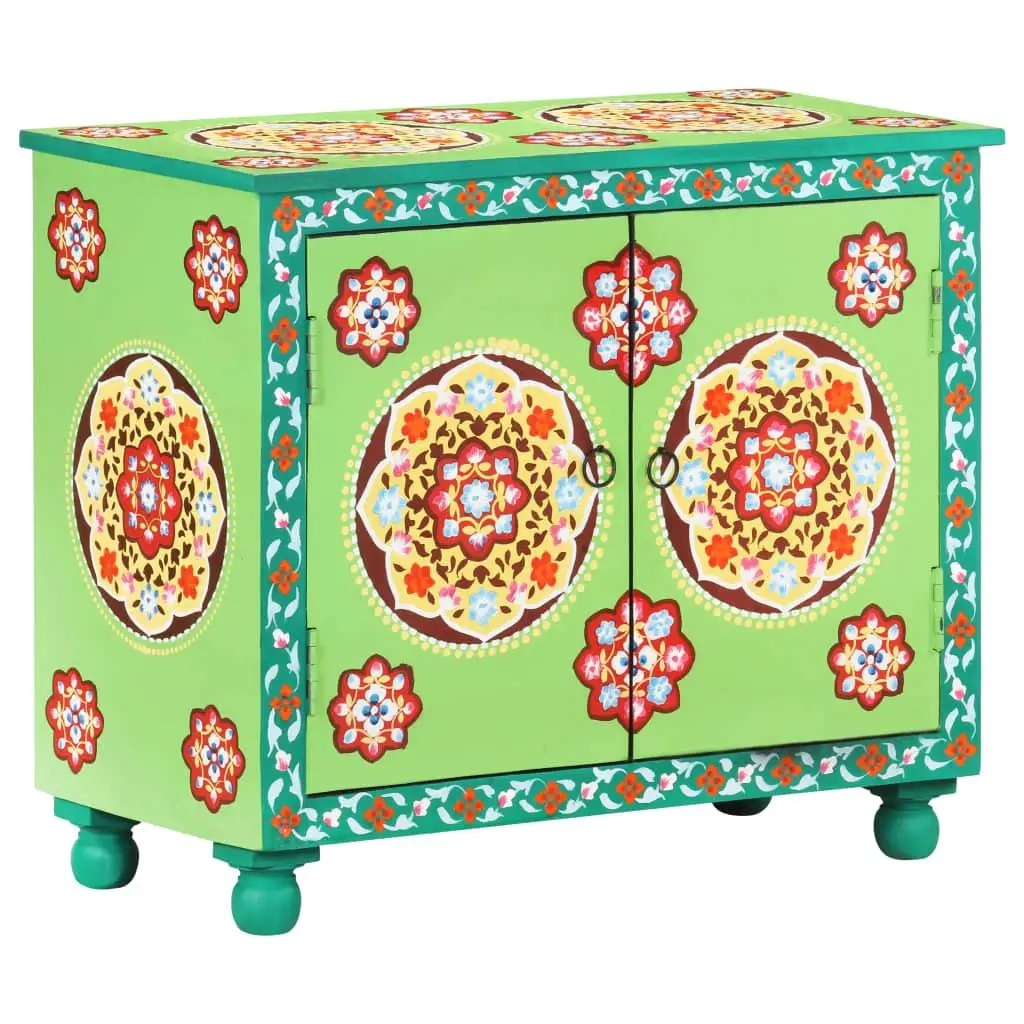 Vibrant Hand-Painted Wood Sideboard - 27.6x13.8x23.6 Multicolor Storage Cabinet