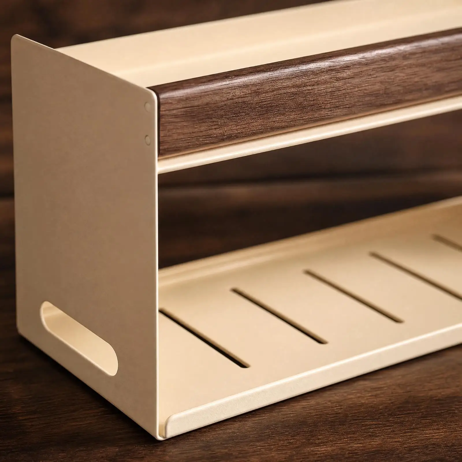 Walnut Wood Accent Kitchen Organizer Rack Two Level Storage Shelf for Spices and Condiments