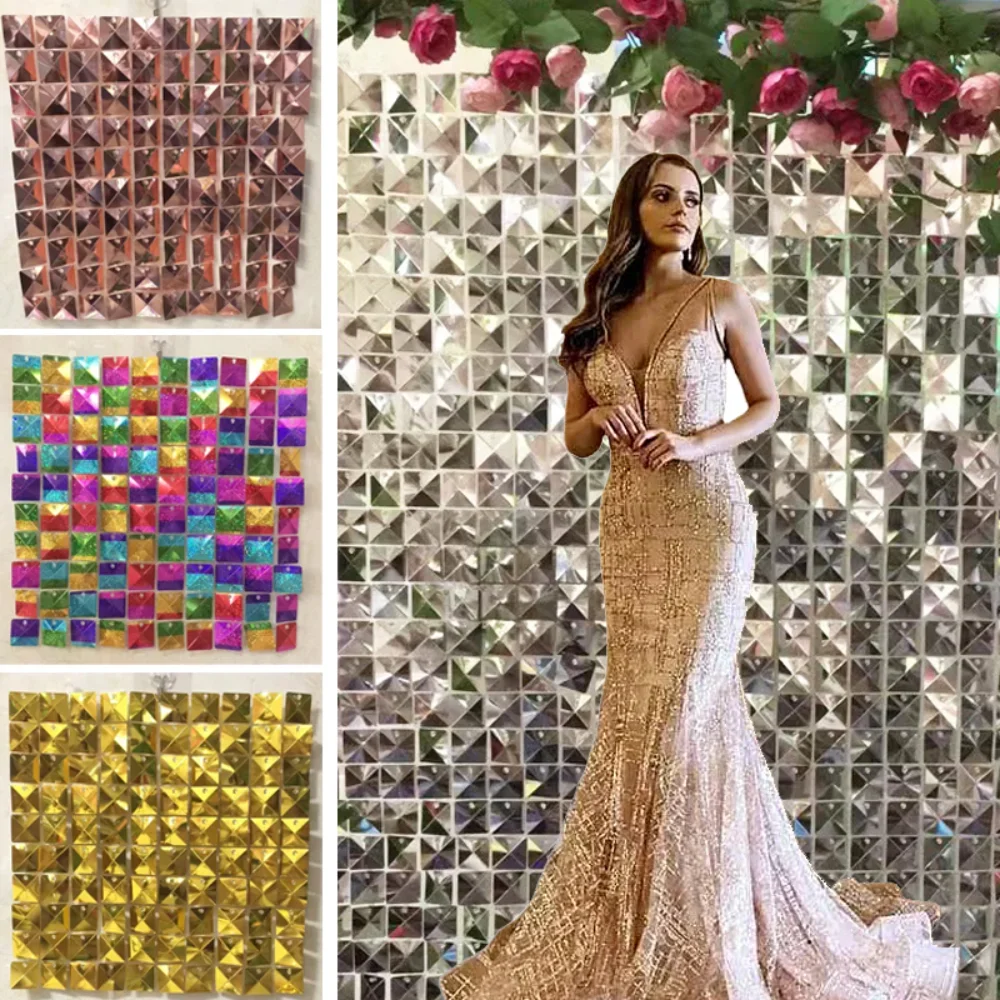 18PCS Glitter 3D Diamond Sequin Panels Wedding Backdground Decorations Shimmer Wall Backdrop for Photo Booth Event Party 30x30cm