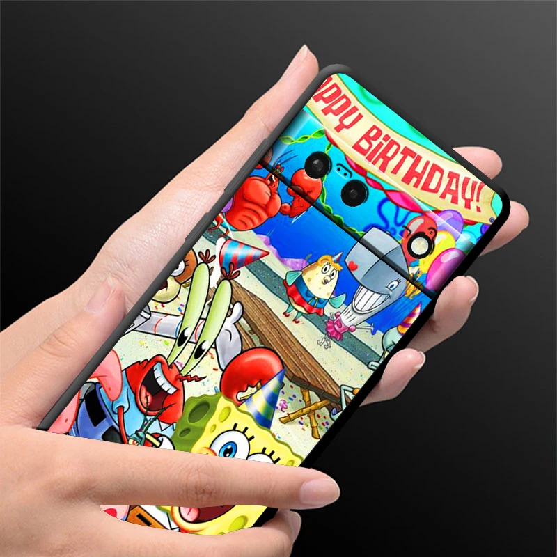 Cartoon SpongeBob SquarePants for Google Pixel 8 7 6 Pro 6a 5 5a 4 4a XL Pro 4G 5G Silicone Soft TPU Black Phone Case Cover