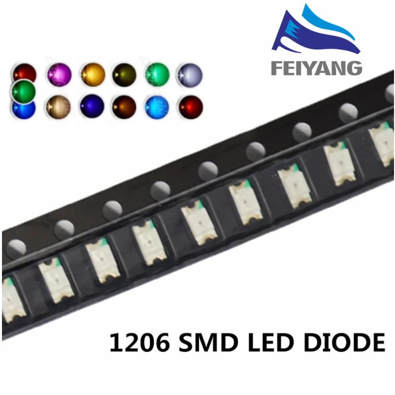 100 pezzi 0402 0603 0805 1206 1210(3528) smd led Rosso Giallo Verde Bianco Blu diodo emettitore di luce Set di diodi luminosi a LED trasparenti