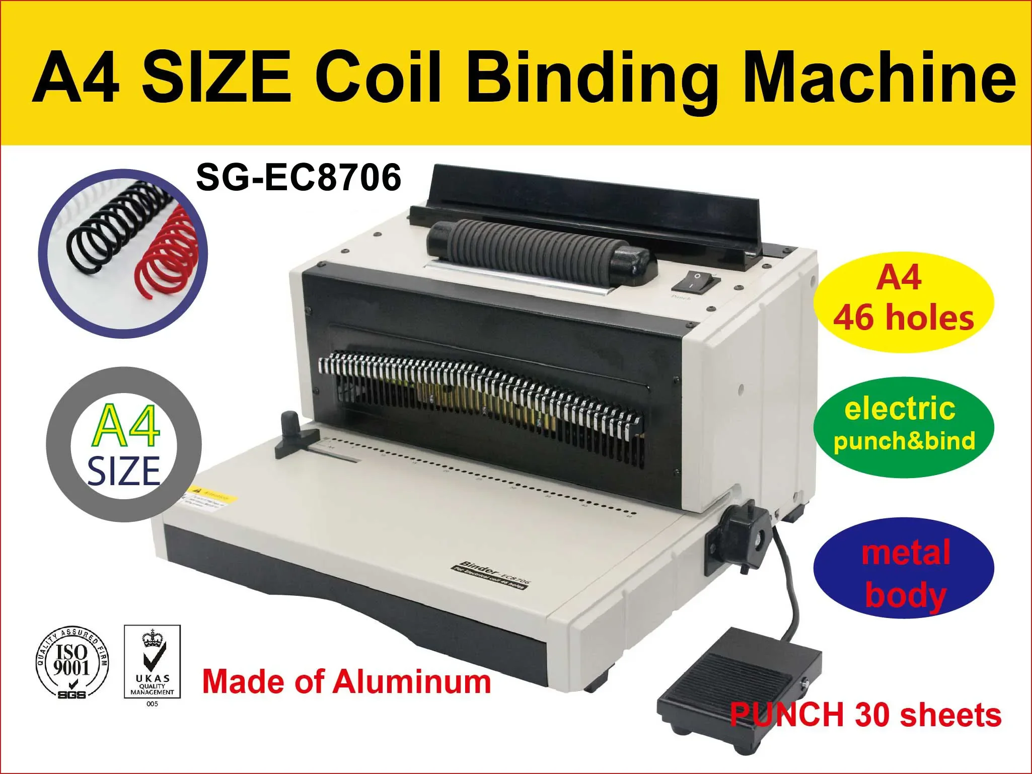 SG-EC8706 Hot Selling Spiral Coil Binding Machine Electric Hole Puncher Binding Machine With Good Price