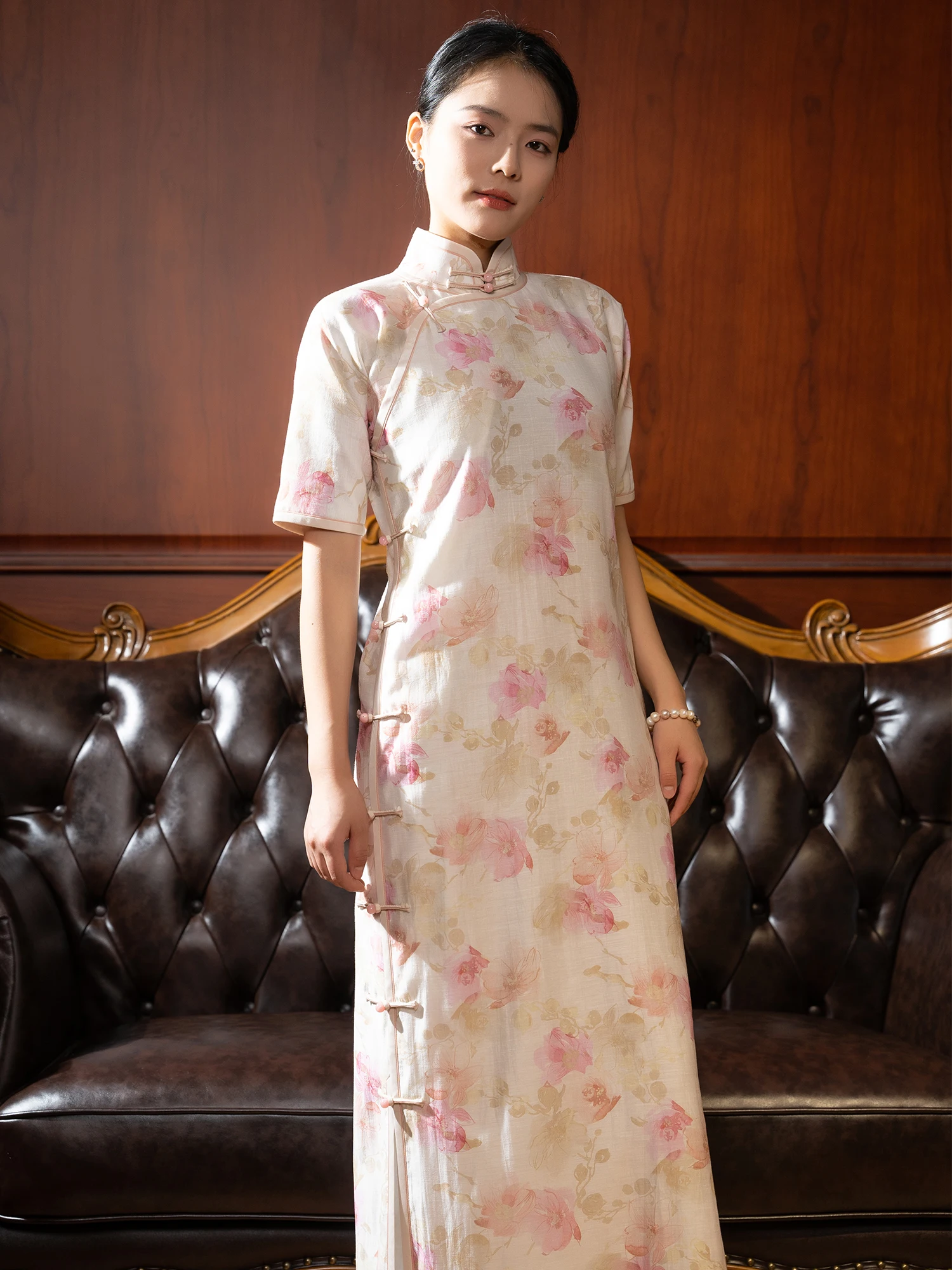 

Шелково-льняная одежда с низким разрезом для повседневной носки, летняя, модная, в традиционном китайском стиле, дышащая, легкая...