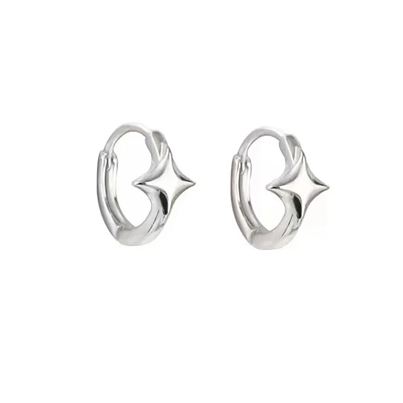 Fashion Asymmetric Four-pointed Star Hoop Earrings For Women Fairy Earring Simple Silver Color Aesthetic Jewelry Gifts image 6