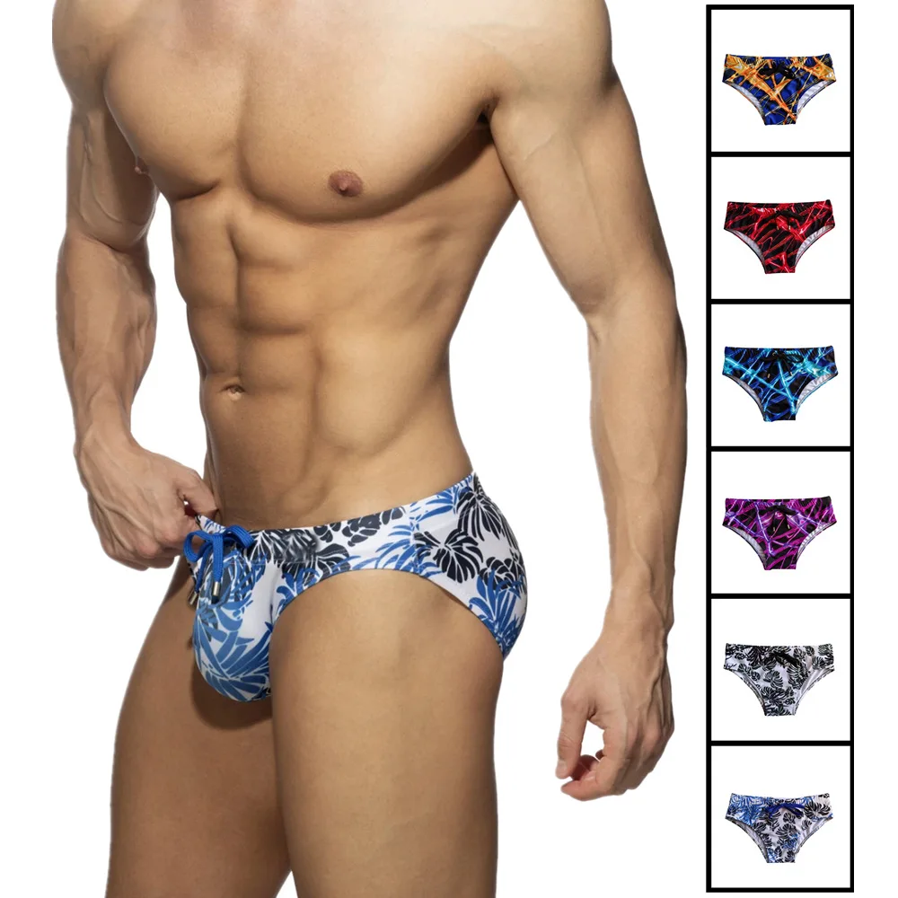 

2025 новые мужские плавки с низкой талией и принтом на передней и задней подкладке, цвет против проникновения, морской BS439