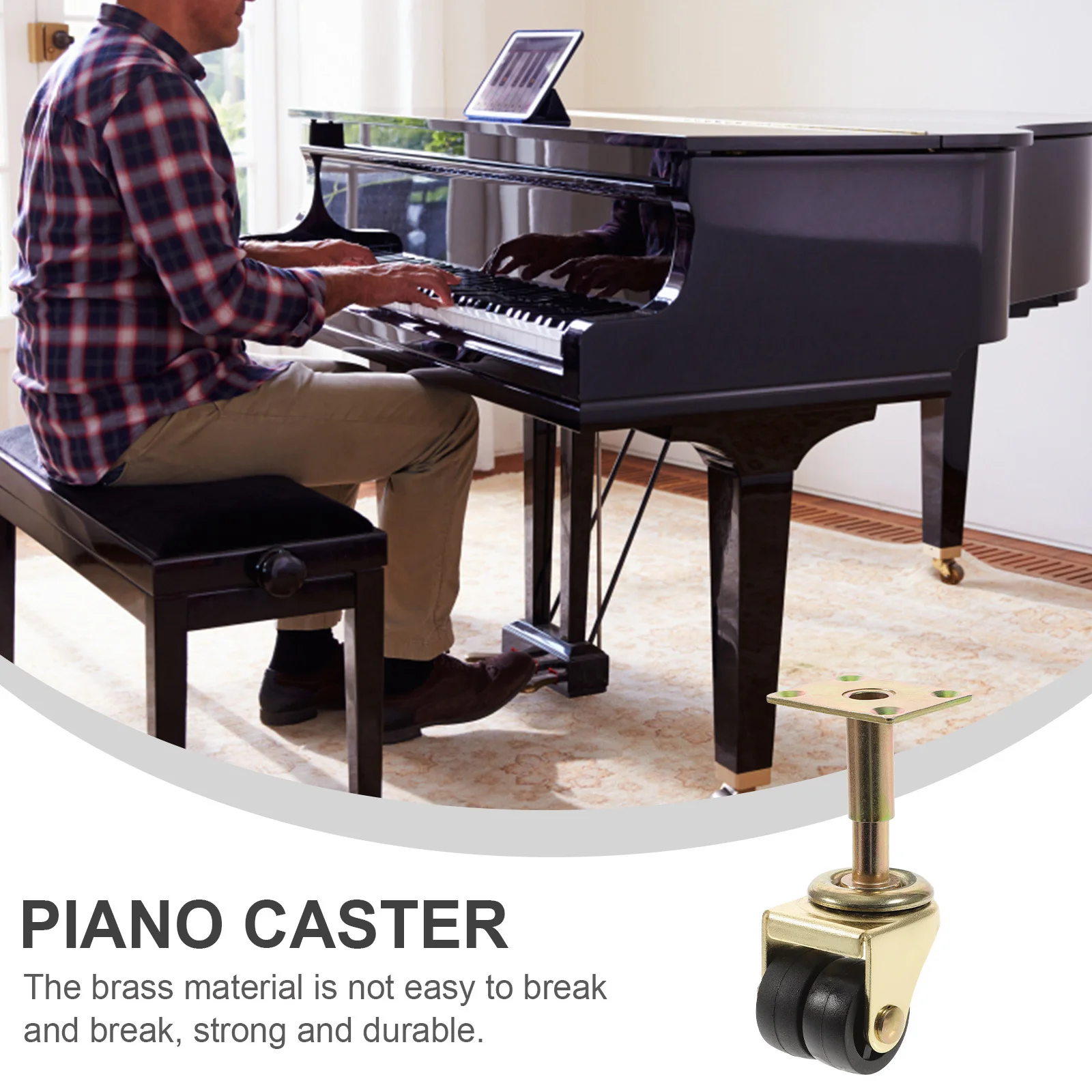 Piano Casters Double Wheel Strong Stability Nylon Wheels Metal Support Easy Install Two Wheeled Castors Replacement for Acoustic