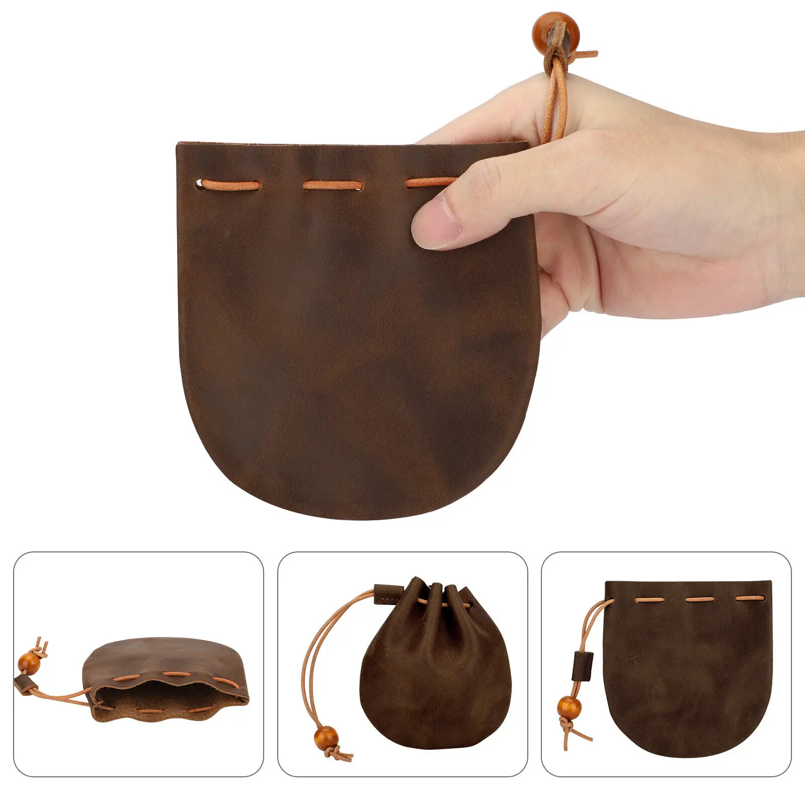 Retro Leather Coin Purse Portable Drawstring Small Bags Mini Lipstick ID Credit Card Money Key Holder Storage Bag Coin Pouch