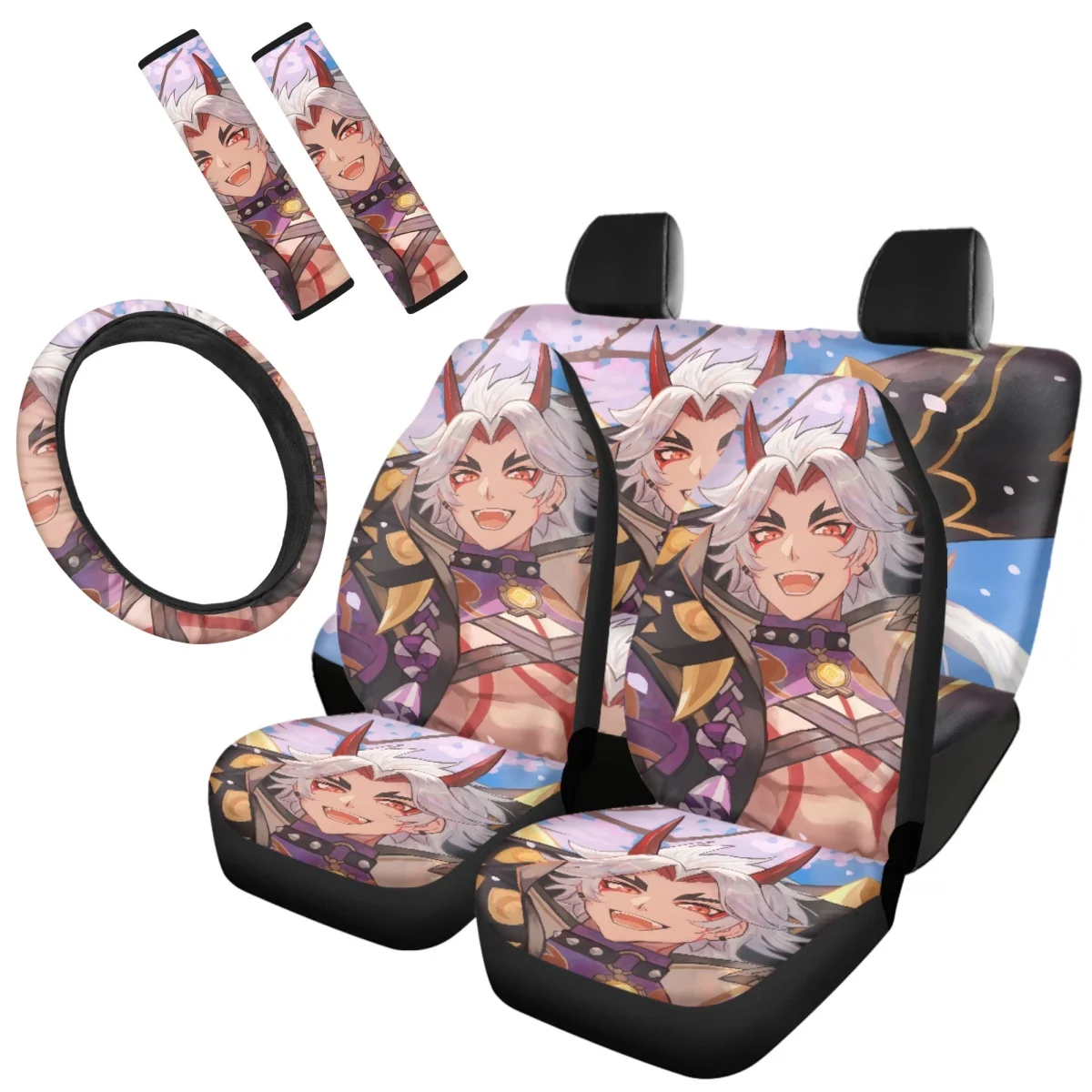 New Cartoon Anime Character Pattern Comfort Material Car Accessories Washable SeatBelt Steering Front Rear Seat Wheel Covers DIY