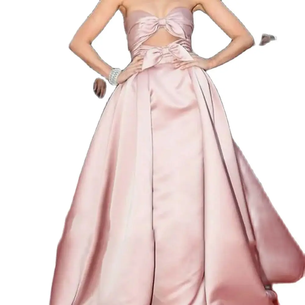 Robe de bal en Satin avec plis à nœud, robe de bal de Style célébrité, sans manches, décolleté en cœur, soirée formelle, 2022