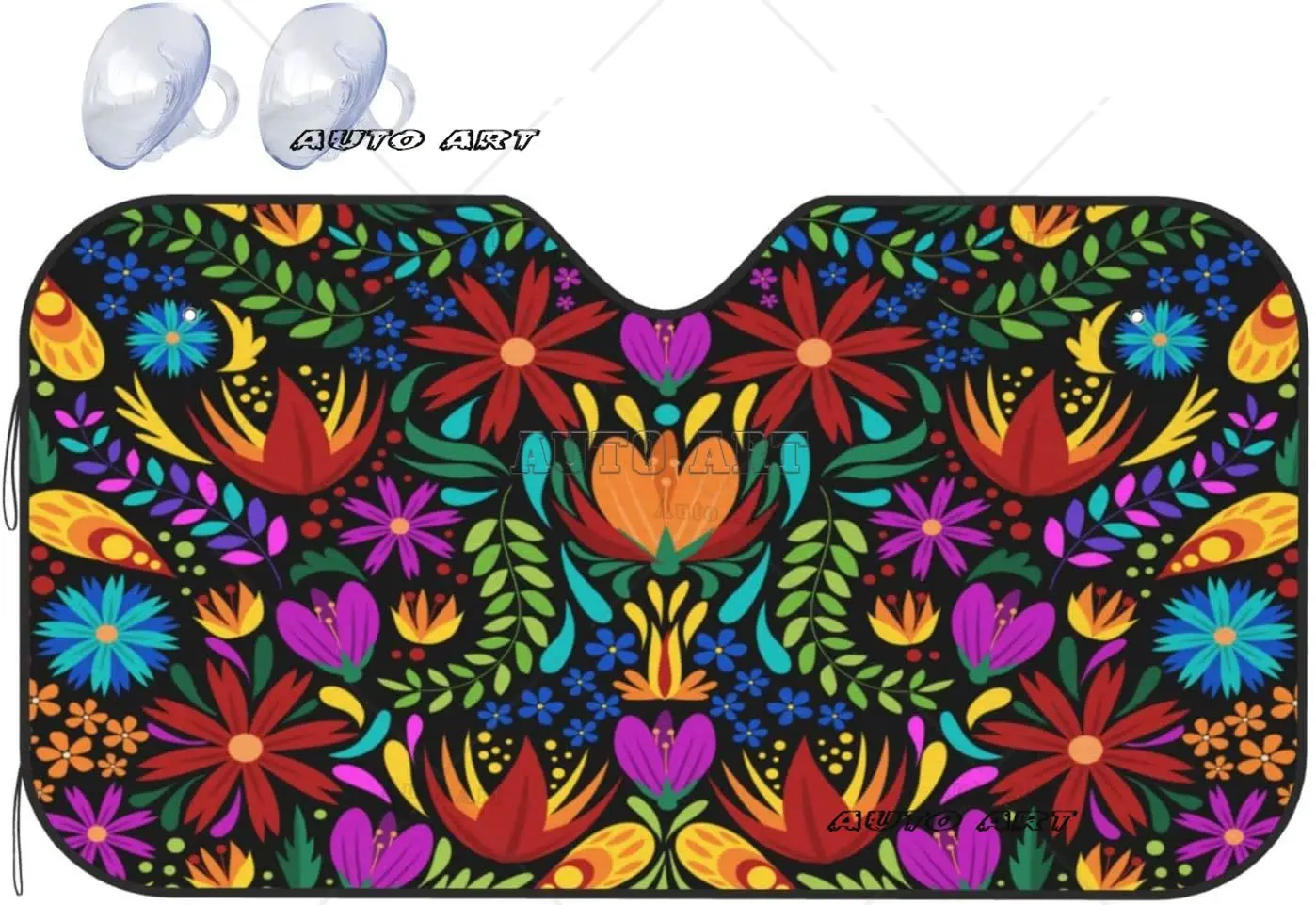 ที่บังแดดที่บังแดดหน้ารถยนต์ที่บังแดดด้านหน้าลายดอกไม้เม็กซิกันที่บังแดดสะท้อนแสงพับเก็บได้ช่วยให้รถของคุณเย็นสบาย