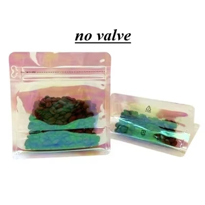 100 stks Holografische Ziplock Mylar Koffieboon Gebraden Zak 50g 125g 250g 500g Plastic Verpakking Voedsel thee Noten Aangepaste Logo Verpakking