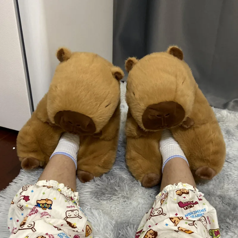 Capibala Cartoon Capybara Cotton Slippers Women Men Winter Funny Cute Warm Home Plush Shoes Couple Size 35-41 Plush Gifts