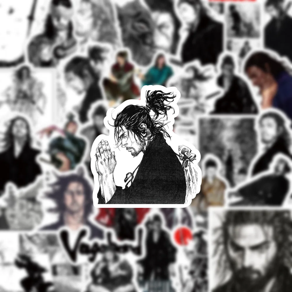 

50PCS Vagabond Sticker Black and White Ronin Cartoon Style Japanese Anime Decorative Water Cup iPad Waterproof Sticker Kids Toy
