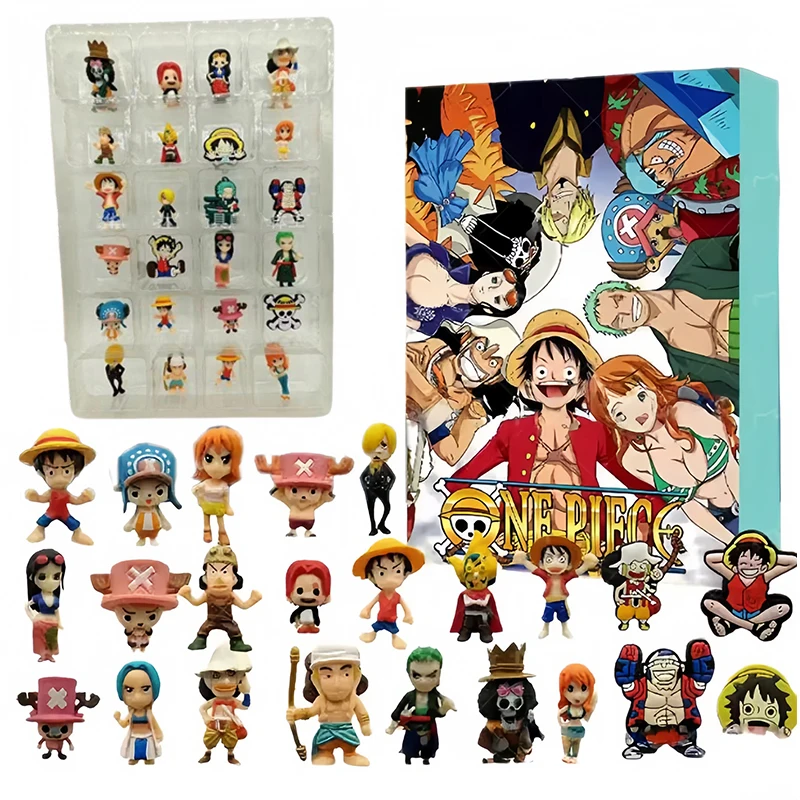 ONE PIECE Luffy Calendario de Adviento Anime Mini Figura Atmósfera de Navidad Regalos Decorativos Año Nuevo 24 Días Cuenta regresiva Muñeca Surpresa