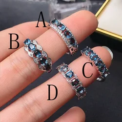 Natural London Blue Topaz Single Row Ring S925 Sterling Silver Personalized Engagement for Woman Gift