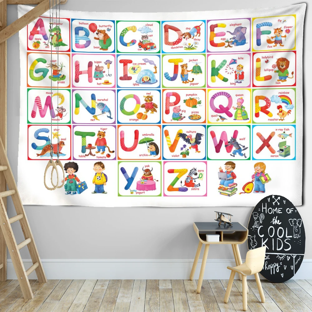 

Cartoon Alphabet Tapestry Wall Hanging Kawaii Animal Hippie Minimalist Art Bohemian Tapiz Children's Room Home Decor