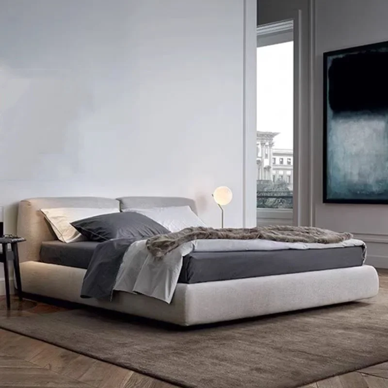 First layer yellow cowhide leather bed modern mesh