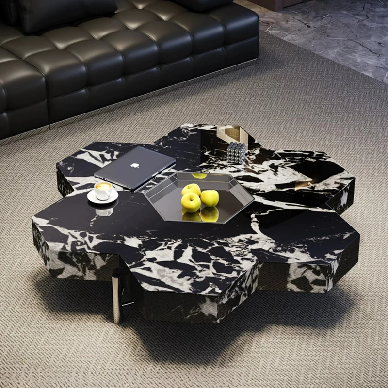 YJQ Light Luxury Irregular Sintered Stone Coffee Table for Living Room Home, Modern Simple Petal-Shaped Coffee Table
